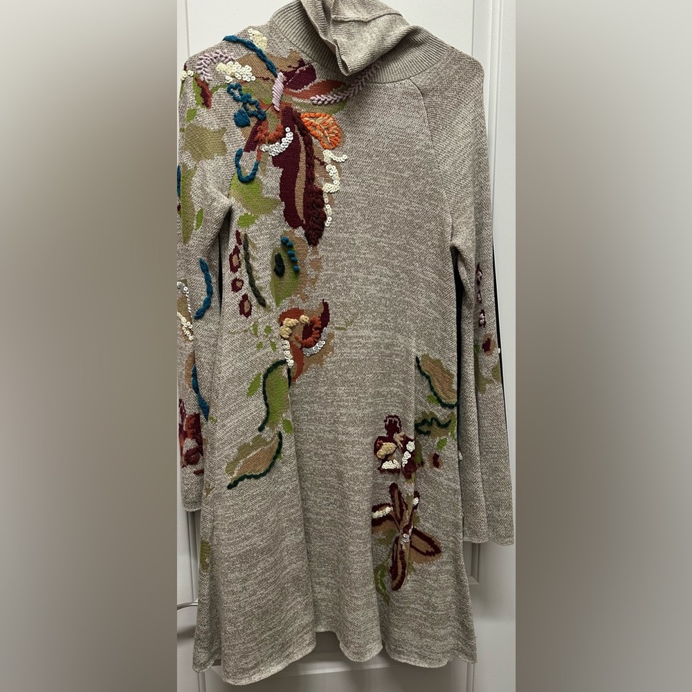 Anthropologie Knitted & Knotted Embroidered Petals Swing Dress NWOT Size small